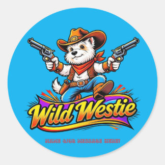 Adesivo Redondo Cão Cowboy Westie Selvagem Personalizado