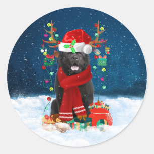 Adesivo Redondo Cão da Terra Nova com presentes de Natal