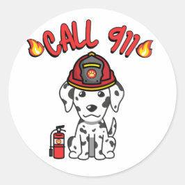 Adesivo Redondo Cão Dalmaciano engraçado é bombeiro