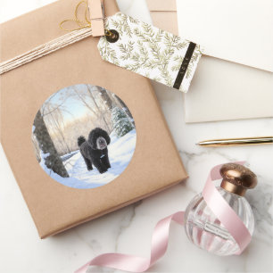 Adesivo Redondo Cão de Água Português Deixa-o nevar no Natal