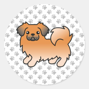 Adesivo Redondo Cão de Cartoon Vermelho Sable Tibetano Spaniel