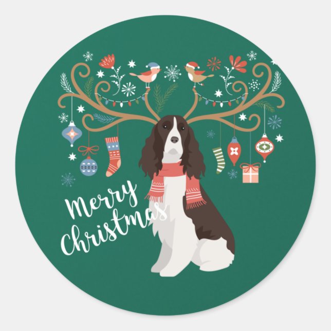 Adesivo Redondo Cão-de-estreia de natal inglês Springer Spaniel (Frente)
