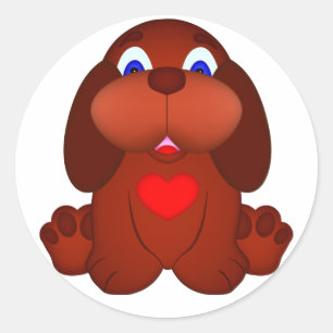 Adesivo Redondo Cão de filhote de cachorro com coração vermelho