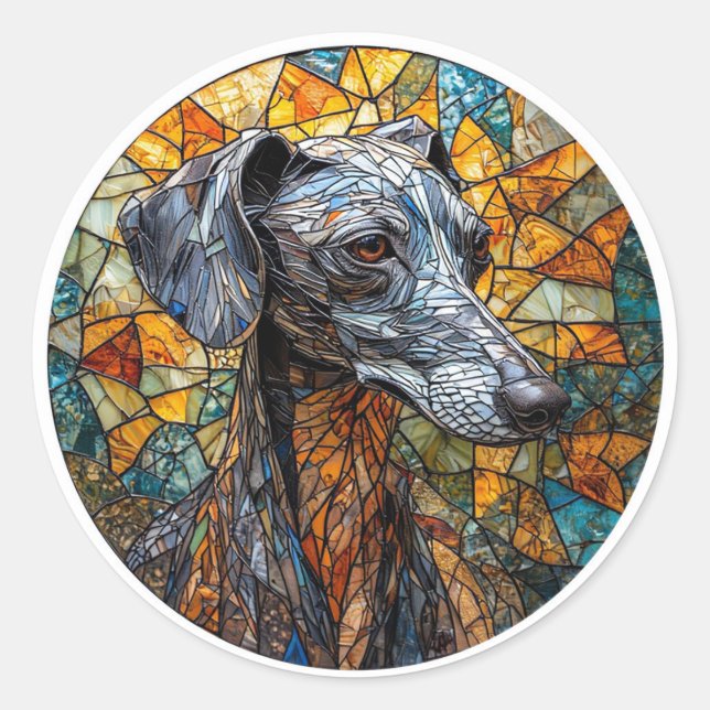 Adesivo Redondo Cão de Greyhound Italiano Arte de Vidro (Frente)