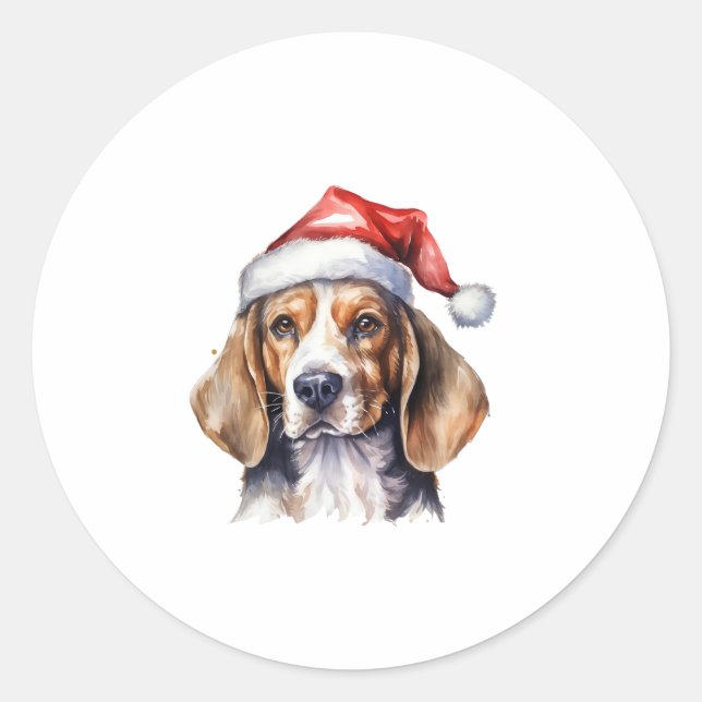 Adesivo Redondo Cão de Natal da Beagle (Frente)