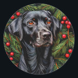 Adesivo Redondo Cão de Natal Labrador<br><div class="desc">Cão de Natal Labrador</div>