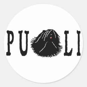 Adesivo Redondo Cão de Puli com texto de Puli