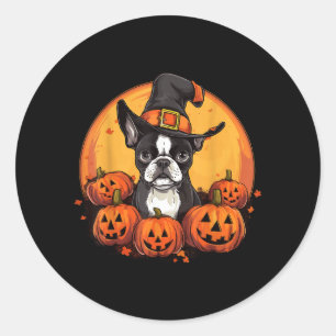 Adesivo Redondo Cão de Raça Boston Terrier Bostie Pet Halloween