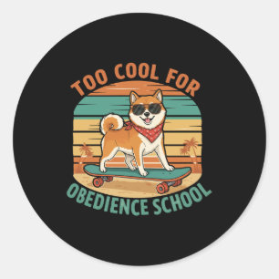 Adesivo Redondo Cão de Skateboard Muito Descolado para a Escola de