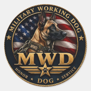 Adesivo Redondo Cão de Trabalho Militar Belgian Malinois