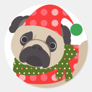 Adesivo Redondo Cão do Pug do feriado do Feliz Natal