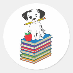 Adesivo Redondo Cão em livros
