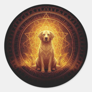 Adesivo Redondo Cão Espírito ouro dentro da Geometria Sagrada