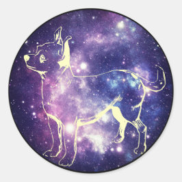 Adesivo Redondo Cão-estrela espacial Chihuahua, roxa e giro