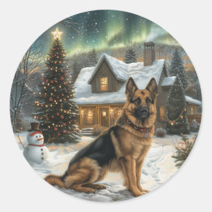 Adesivo Redondo Cão German shepherd de Natal