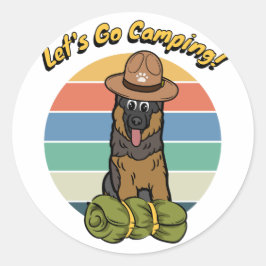 Adesivo Redondo Cão guarda engraçado quer ir acampar