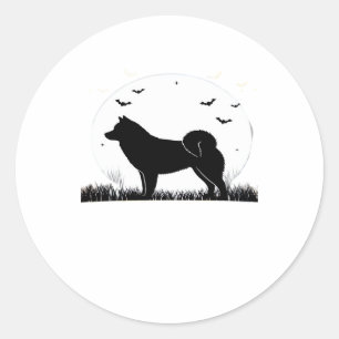 Adesivo Redondo Cão Hokkaido � Silhueta da Lua de Halloween T Clás