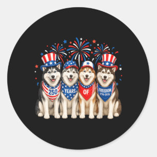 Adesivo Redondo Cão Husky 250 Anos Americano 1776 2026 4 de Julho