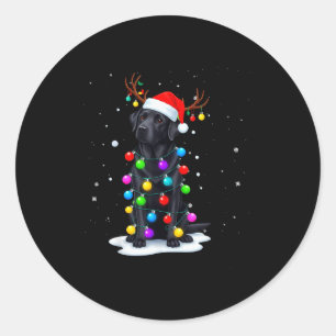 Adesivo Redondo Cão Labrador Lab Preto Luzes Divertidas de Natal R