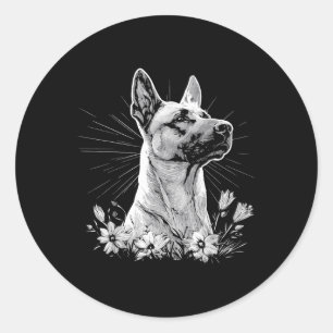 Adesivo Redondo Cão-Malinois-Lover-Estilo Retro Tatuagem