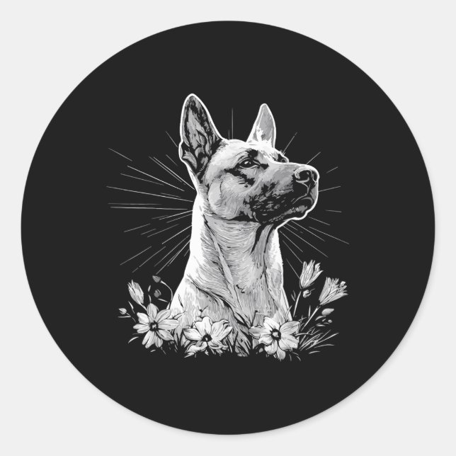 Adesivo Redondo Cão-Malinois-Lover-Estilo Retro Tatuagem (Frente)