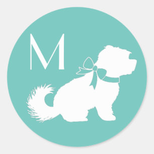 Adesivo Redondo Cão Maltês Puppy Cabelo Curto Urso