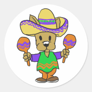 Adesivo Redondo Cão mexicano bonito com maracas escolher cor de