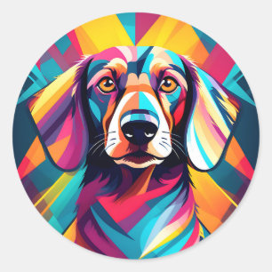 Adesivo Redondo Cão Moderno Geométrico Dachshund