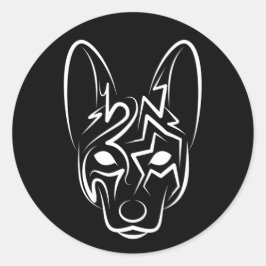 Adesivo Redondo Cão Negro e Tribal Branco