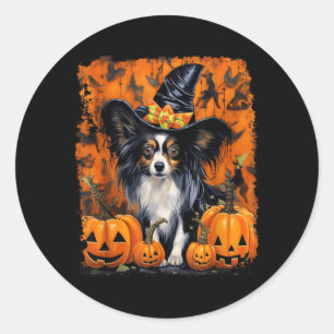 Adesivo Redondo Cão Papillon Halloween