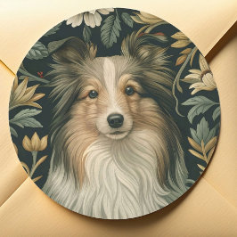 Adesivo Redondo Cão Pastor de Shetland Sheltie Vintage William Mor