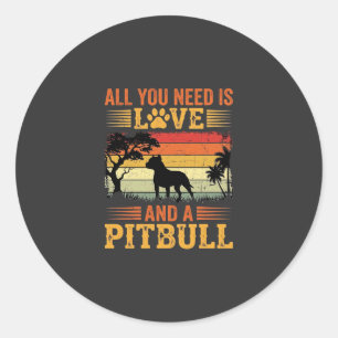 Adesivo Redondo Cão Pitbull Amor Retro Pôr do Sol