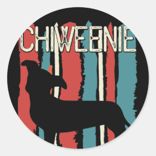Adesivo Redondo Cão retro de Chiweenie do vintage