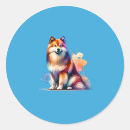 Adesivo Redondo Cão Spitz Finlandês