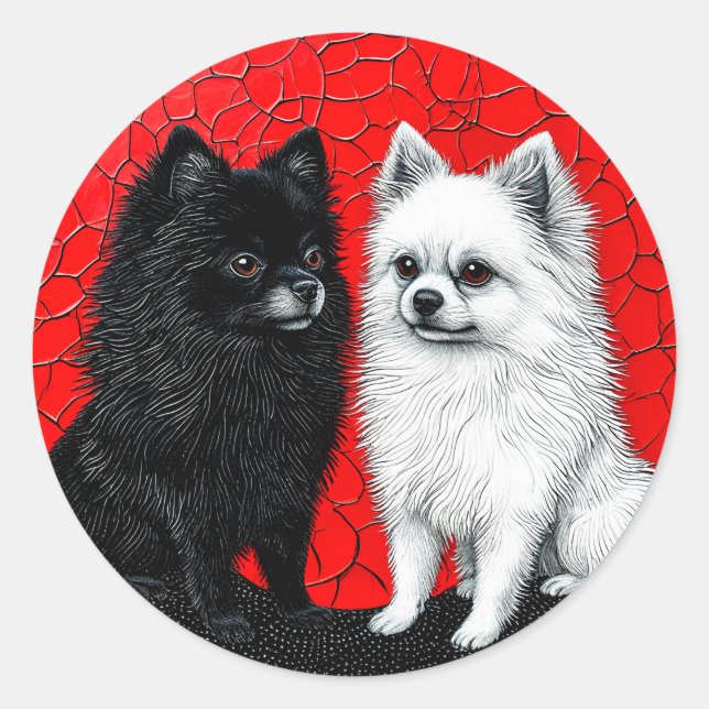 Adesivo Redondo cão spitz japonês (Frente)