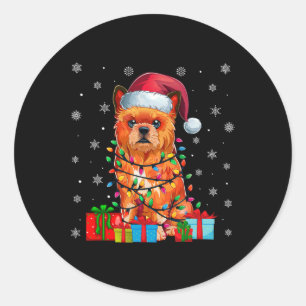 Adesivo Redondo Cão Ugly Xmas Lights Santa Hat Bruxelas Griffon Ch