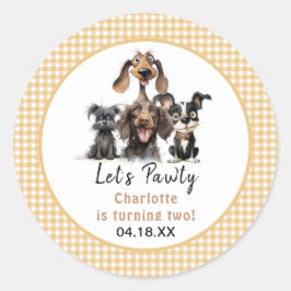 Adesivo Redondo Cão Vamos Pawty Birthday