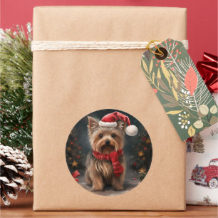 Adesivo Redondo Cão Yorkshire Terrier na Neve Natal