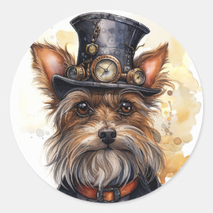 Adesivo Redondo Cão Yorkshire Terrier Steampunk