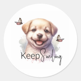 Adesivo Redondo Cãozinho Bonito Continue Sorrindo Personalizado