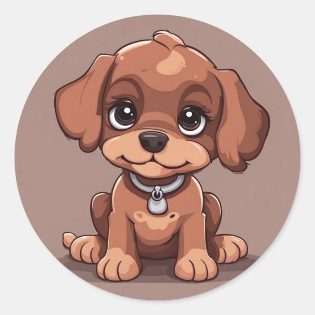 Adesivo Redondo Cãozinho castanho-branco (Frente)