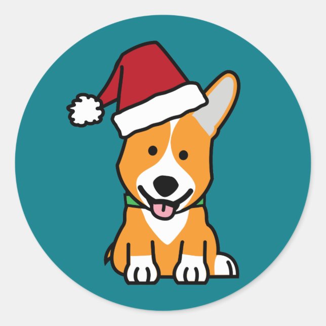Adesivo Redondo Cãozinho de Corgi Pembroke Welsh Natal Chapéu Sant (Frente)