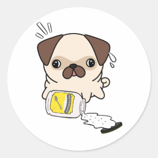 Adesivo Redondo Cãozinho engraçado derramou maionese