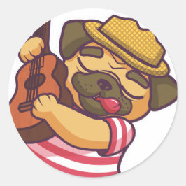 Adesivo Redondo cãozinho tocando violão