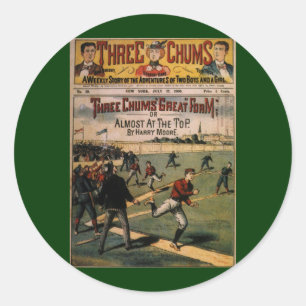 Adesivo Redondo Capa da Revista Vintage Sports Baseball Três Amigo