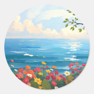 Adesivo Redondo Capa de Mar Impressionista com Jardim Bloqueador