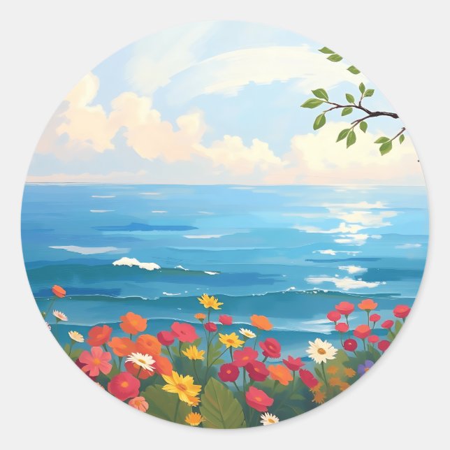 Adesivo Redondo Capa de Mar Impressionista com Jardim Bloqueador (Frente)