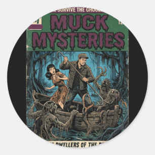 Adesivo Redondo Capa de Quadrinho de Terror Vintage Muck Mysteries