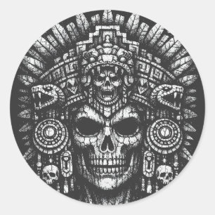 Adesivo Redondo Capacete de Caveira Asteca por BurnsInHell