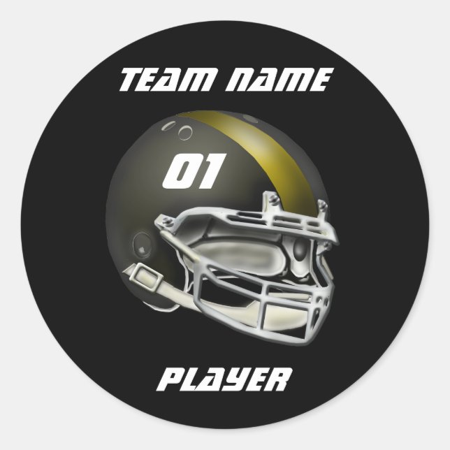 Adesivo Redondo Capacete de futebol negro e Dourado (Frente)